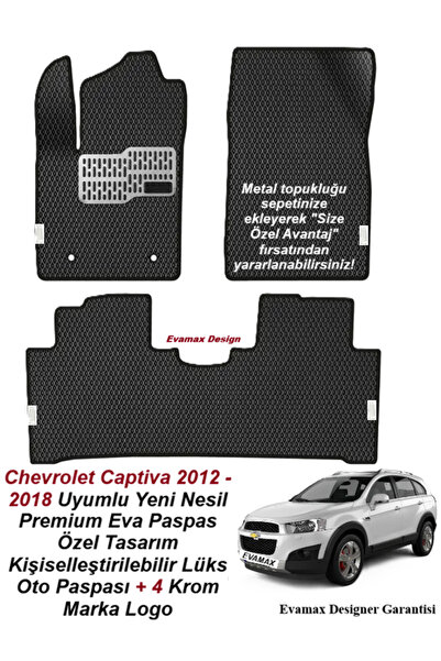 Evamax Design Chevrolet Captiva 2012 - 2018 Uyumlu Yeni Nesil Premium Eva Paspas Özel Tasarım Kişiselleştirilebilir Lüks Oto Paspası + 4 Krom Marka Logo