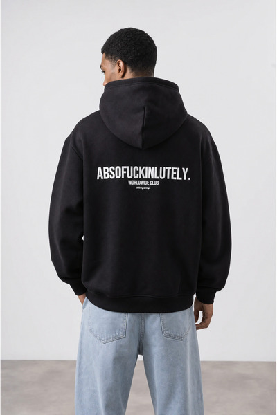 Respire Erkek Absofuckinlutely Baskılı Oversize Hoodie Siyah