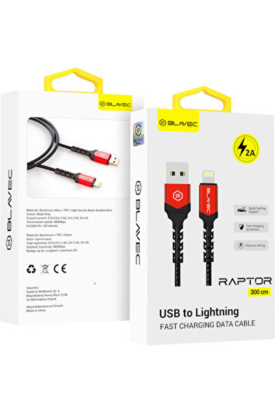 Blavec Πλεκτό καλώδιο USB-A σε Lightning, μαύρο, 3μ
