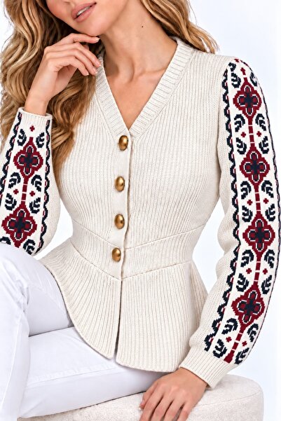 ZERELLE COLLECTİON γυναικεία πλεκτά ζακέτα με μανίκια με σχέδιο και λεπτομέρε...