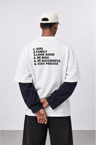 Respire Erkek Double Sleeve Oversize Sweatshirt Ekru