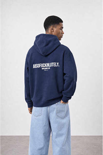 Respire Men's Absofuckinlutely Printed Oversize Hoodie Navy Blue