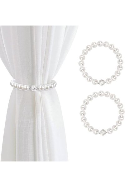 Tazweeq Magnetic Curtain Tiebacks, 2 Pack Pearl Curtain Holdbacks Curtain Hol...