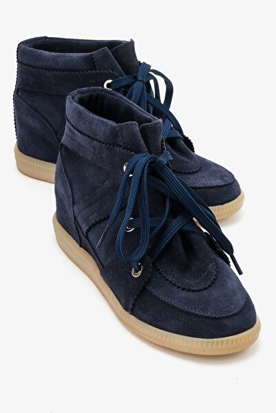 LuviShoes Oleta Navy Blue Suede Genuine Leather Hidden Wedge Heeled Women's S...