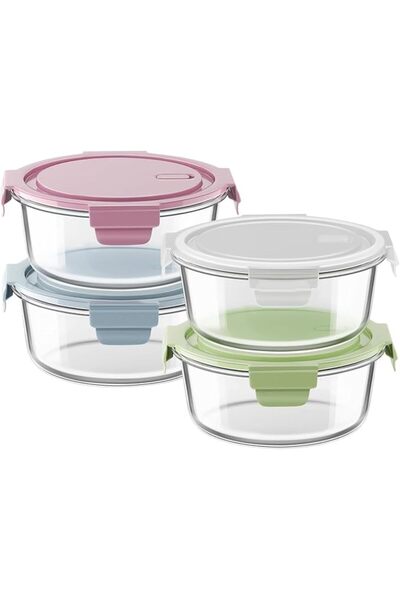 Tazweeq 4 PCS Glass Meal Prep Containers, Round Airtight Food Storage Contain...