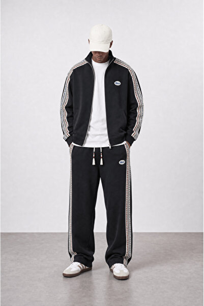Respire Men's Winner Stripe Detailed Doubleface Tracksuit Set Black