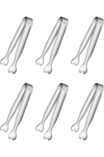 TERRIFI 6 Pcs Mini Serving Tongs, 4.13 Inch Heart-Shaped Small Ice Tongs, Foo...