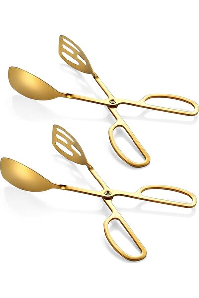 SYOSI 2 Pack Gold Stainless Steel Salad Tongs, Scissor-Style Serving Utensils...
