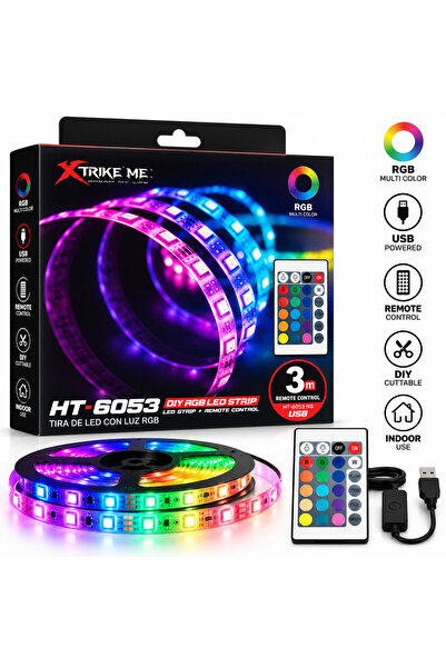 XTRIKE ME Bandă LED RGB HT-6053, 3 m, USB, cu telecomandă, iluminare multicol...