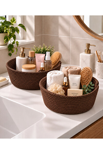 EGE ÖRGÜM Set of 2 Decorative Woven Baskets – Bathroom, Kitchen, and Home Int...