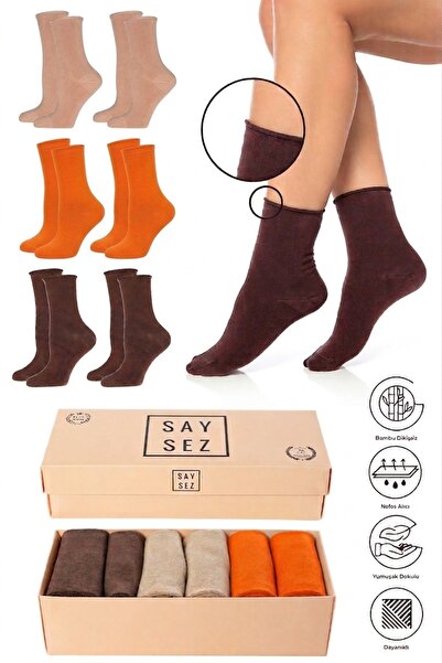 SAYSEZ Bamboo Women's Elasticless Orange-Brown-Beige Seamless Premium Socks B...