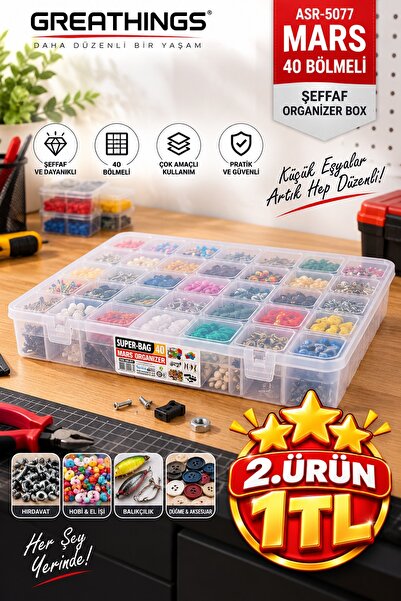 Greathings 40 Compartment Transparent Organizer Box Multi-Purpose Hobby Nails...