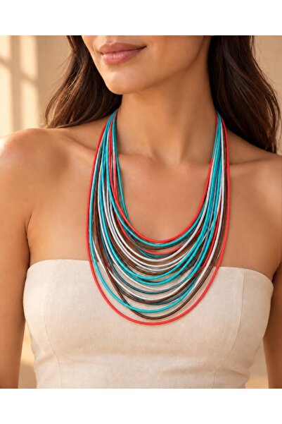 Kutcha Accessories قلادة طويلة متعددة الألوان ومتعددة الطبقات من مارا
