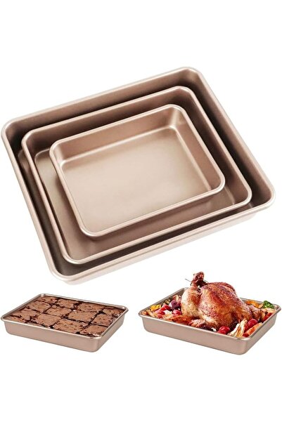 GENERAL 3 Pcs Deep Baking Pans Set Nonstick,9/11/13 Inch Rectangle Cake Pan,S...