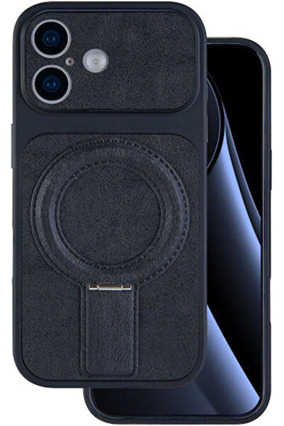 OEM Luxgrip Mag Συνθετικό Δέρμα Μαύρη Πίσω Θήκη (iPhone 17)