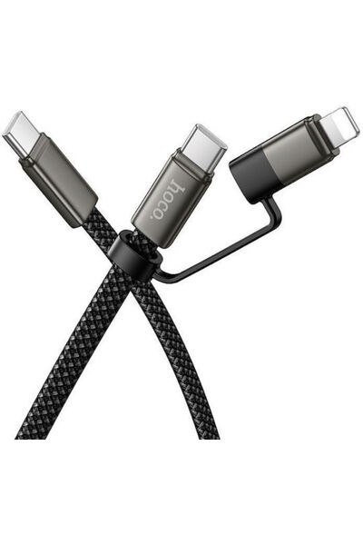 Hoco Επίπεδο καλώδιο USB 2.0 USB-C αρσενικό σε USB-C 60W Μαύρο 1μ