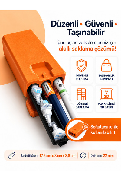ERTU İnsülin Saklama Kutusu -3D Baskı -3 Bölmeli - Soğutucu Jel Uyumlu -İnsül...