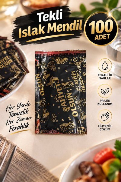 VENON 100 ADET || Tekli Islak Mendil Tekli Paketli || Kurumsal Ev Pratik Gereçler TEK KULLANIMLIK Kolonyalı Islak Mendil HİJYENİK ISLAK MENDİL KULLAN AT || Okul Kreş Cep Bez Mendil Islak Yemek Gereçleri
