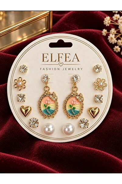 elfea Vintage Çiçek çoklu Küpe