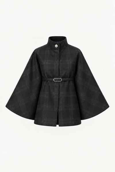 alenmoda معطف بونشو منقوش بحزام خصر