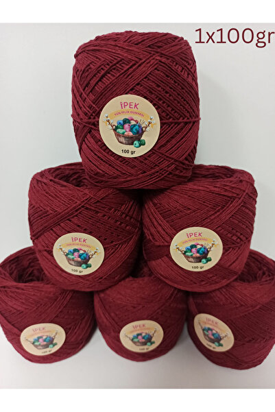 İPEK YÜN İPLİK DÜNYASI Koton Pamuk Örgü İpi (1mm) Bordo 100gr