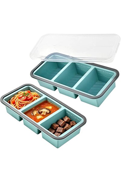 Generic 2-Pack Silicone Freezer Tray with Lid, 1.4 Cup/ 350ML Silicone Soup F...