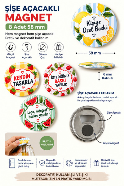 HEDİYELİKS Kişiye Özel Açacaklı Magnet 8 adet