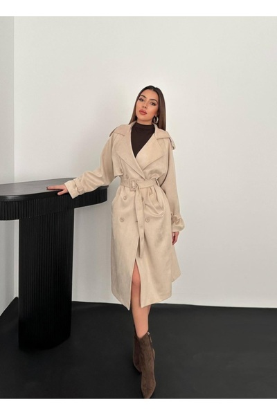 shop Bej Reglan Kollu Süet Trençkot