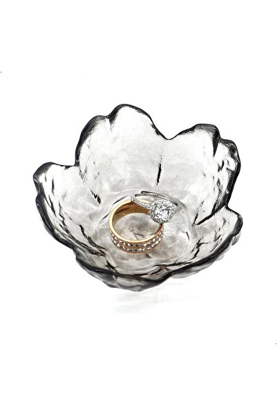 ASKIND Crystal Black Flower Ring Dish Jewelry Tray, Decorative Glass Trinket ...