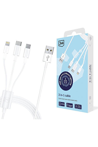 3MK Καλώδιο USB σε Micro USB Lightning Type-C Λευκό 1.2μ