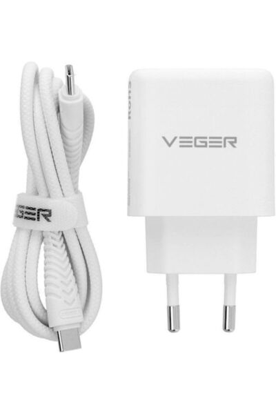Veger Φορτιστής με θύρες USB-A και USB-C και Καλώδιο USB-C σε USB-C, Παροχή Ι...