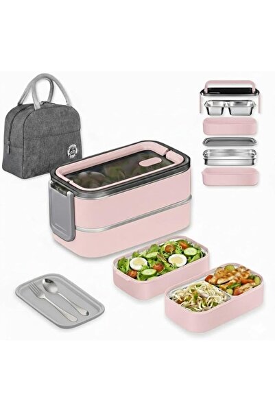 AlsayedP 1400ml Double Layer Bento Lunch Box 3 Compartments 304 Stainless Ste...