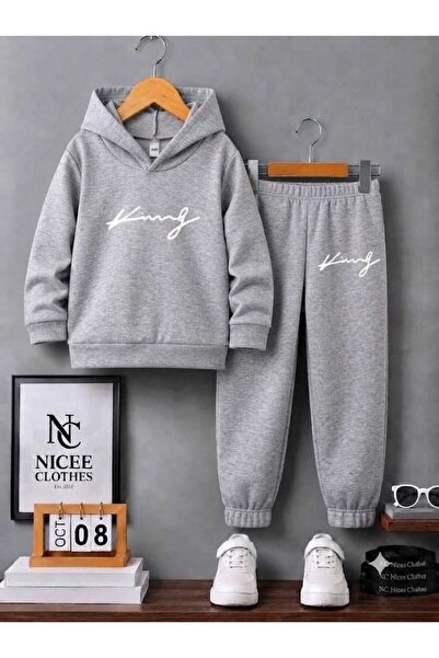 NC Nicee Clothes Children's Tracksuit Set Unisex (White King Handwritten Prin...