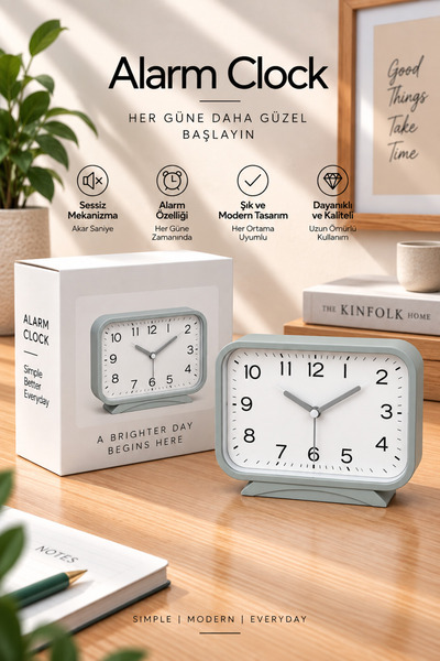 EMORES MODERN ALARMLI DİKDÖRTGEN MASA SAATİ 15*11*5 CM
