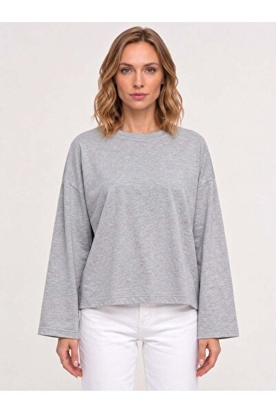 Co Trendiz Kadın %100 Pamuk Bisiklet Yaka Uzun Kollu T-shirt Grimelanj