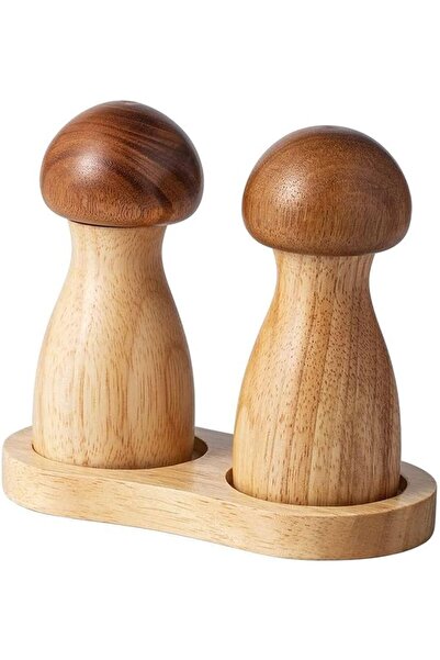Tazweeq Wood Pepper Grinder Set, Acacia Wood Salt and Peppers Set, Cute Mushr...