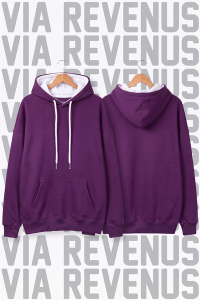 Vordevia Unisex Wide Fit Plum Hoodie - 3-Thread Fleece Hood Lining with Draws...