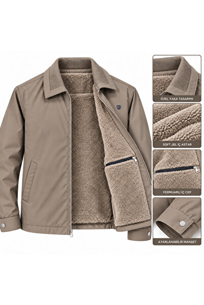 MOT&MONT Men's (Safari) Bondet Fabric Plush Detailed Sleeve Closure Snap Button Water and Wind Resistant Winter Coat Jacket =1 Size Small Prefered