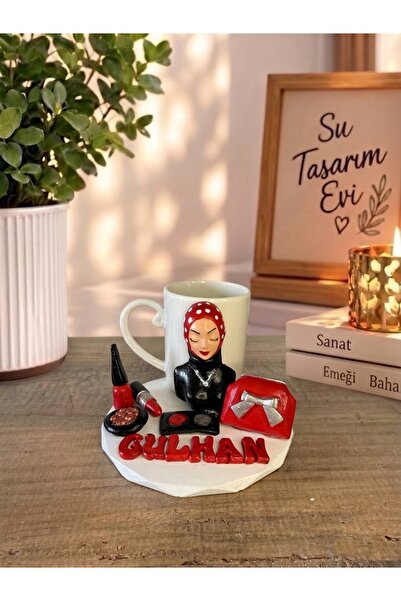 sutasarimevi Kişiye Özel İsimli Makyaj Temalı El Yapımı Porselen Fincan ve Al...