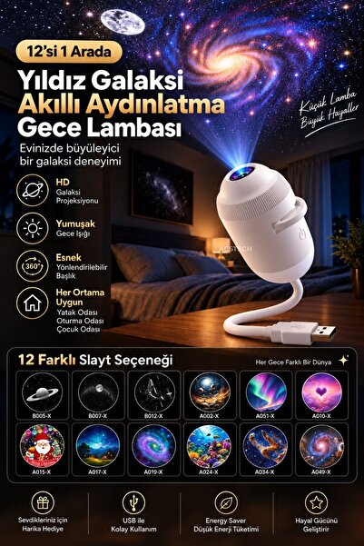 ACSTECH Yıldız Galaksi Akıllı Aydınlatma 12’si 1 Arada | Uzay Gökyüzü Projekt...