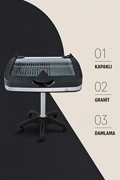 Gazzella Kapaklı Dumansız Elektrikli Izgara Barbekü 2400 W Granit Plaka Sehpa...