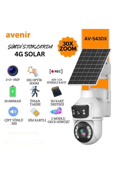 AVENİR AV-S430X 2 Panelli 30X Zoom Çift Kameralı E-Sim Aov Teknolisi 7/24 Kayıt