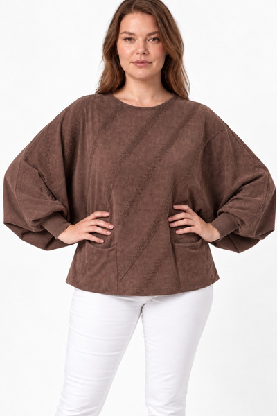 EtkiModa Women's Italian Style Oversized Knitwear Blouse with Bat Sleeves and...