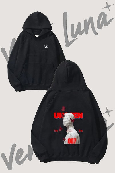 Vento Luna Bandaged Man 007 Design Back Printed Black Hooded Sweatshirt