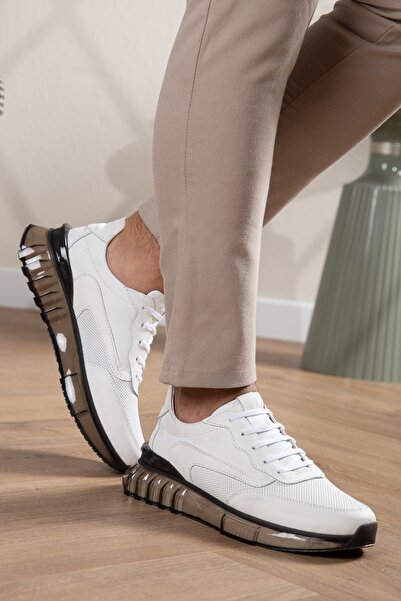 maximoda Hakiki Deri, Kalın Tabanlı, Şeffaf Taban, Erkek Deri Sneaker Ayakkabı