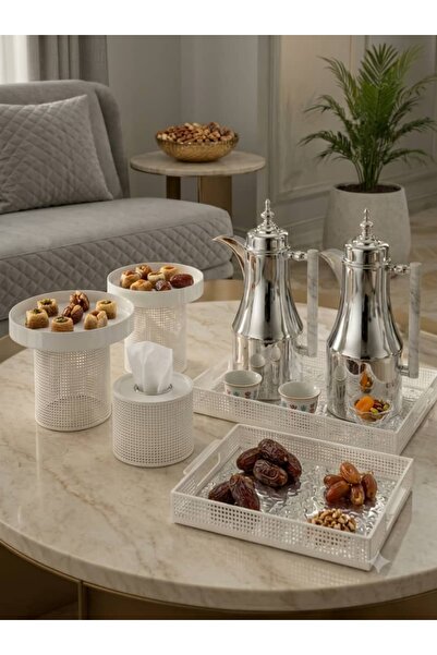Generic Brand Luxury 1+1 Liter Silver Tea and Coffee Set with Marble Detail S...