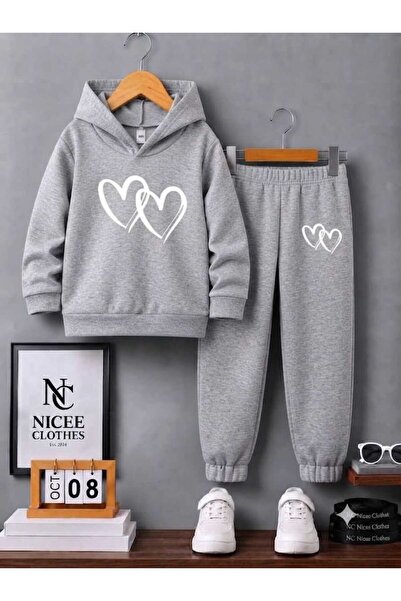 NC Nicee Clothes Children's Unisex Tracksuit (White with Heart Print Inside) ...