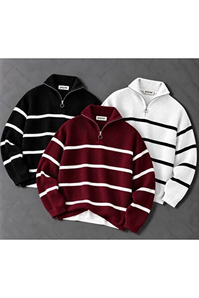 pepule Women's 3-Piece Thessaloniki Knitted Half-Zip Striped Knitwear Sweater...