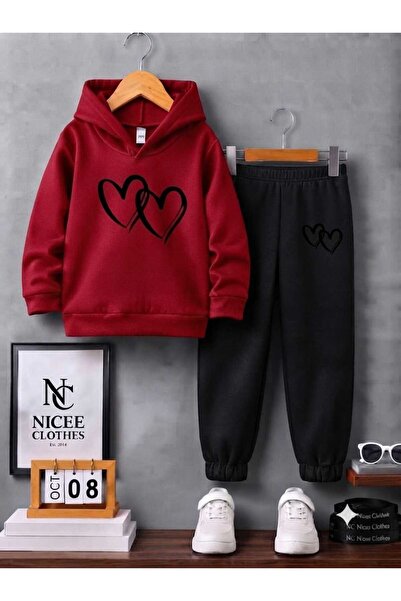 NC Nicee Clothes Children's Tracksuit Set Unisex (Black Inner Heart Print Win...