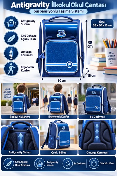 HELLO DRAGON Primary School School Bag Model 4 Blue Antigravity 38X30X16 cm